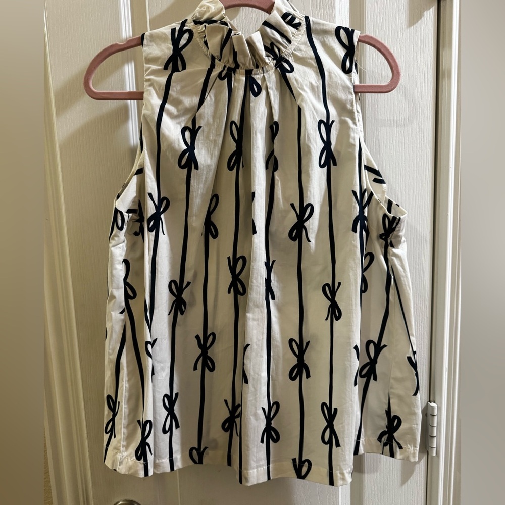 Umgee Cream and Navy Bow Pattern Top